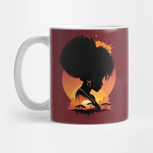 Black Woman Silhouette Africa Sunset retro vintage poster Mug